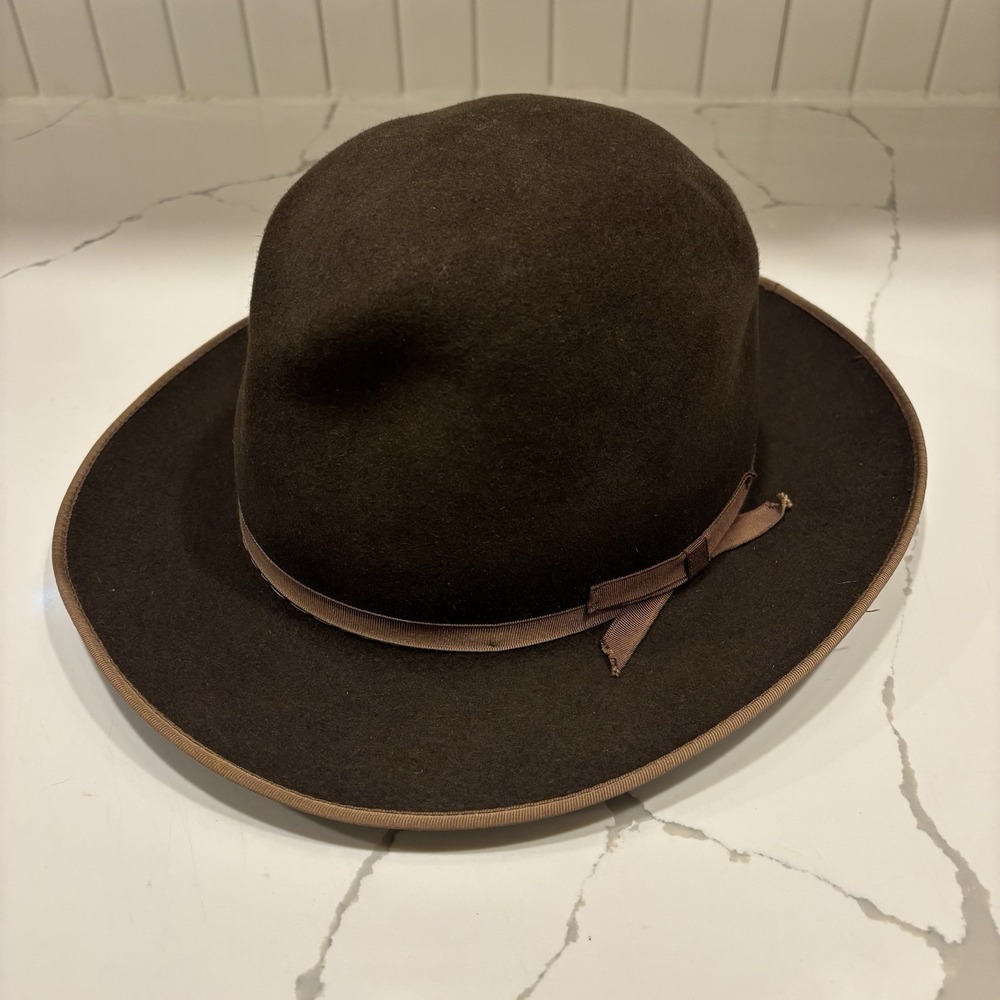 VTG 60s LL Bean Fur Felt Fedora Size 6-7/8 Small Brown Hat Gold Script Logo USA